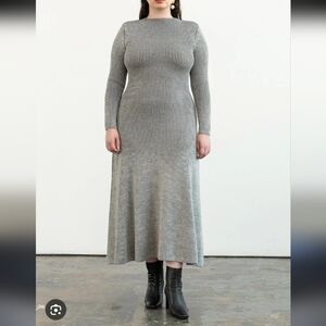 Mara Hoffman Jasmine Gray Ribbed Mock Neck Long Sleeve Dress size 1X